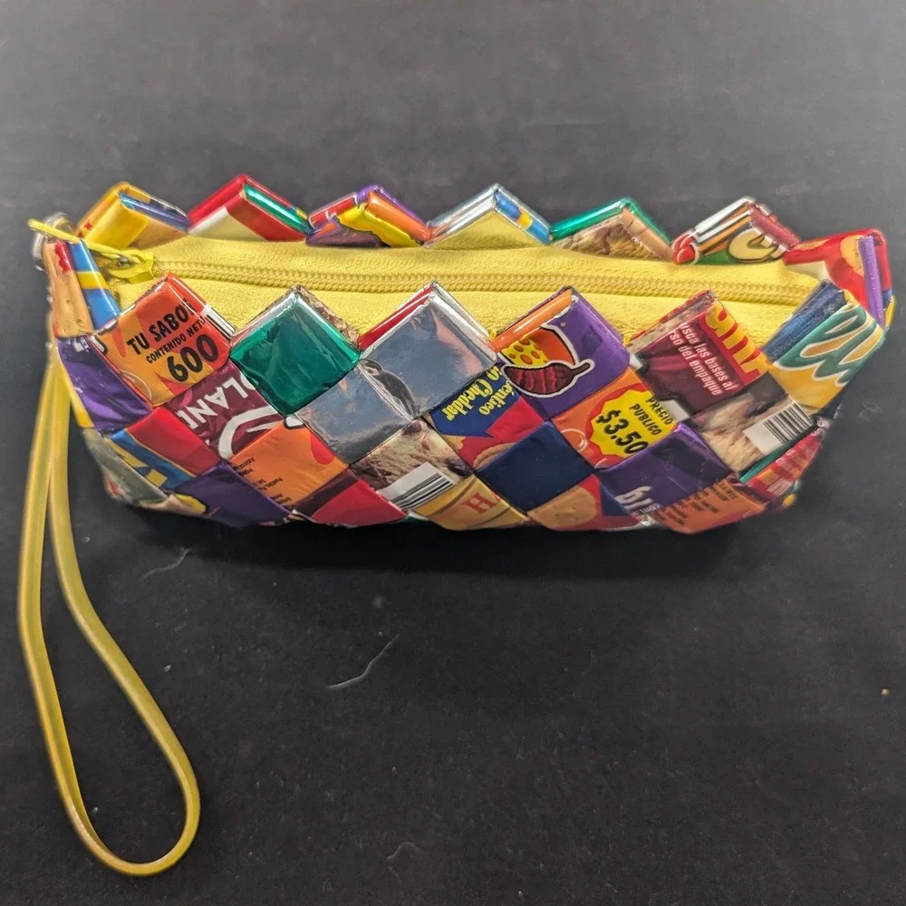 Y2k Woven‎ Candy Wrapper Wristlet Clutch Recycled Snack Bag Handbag Multicolor